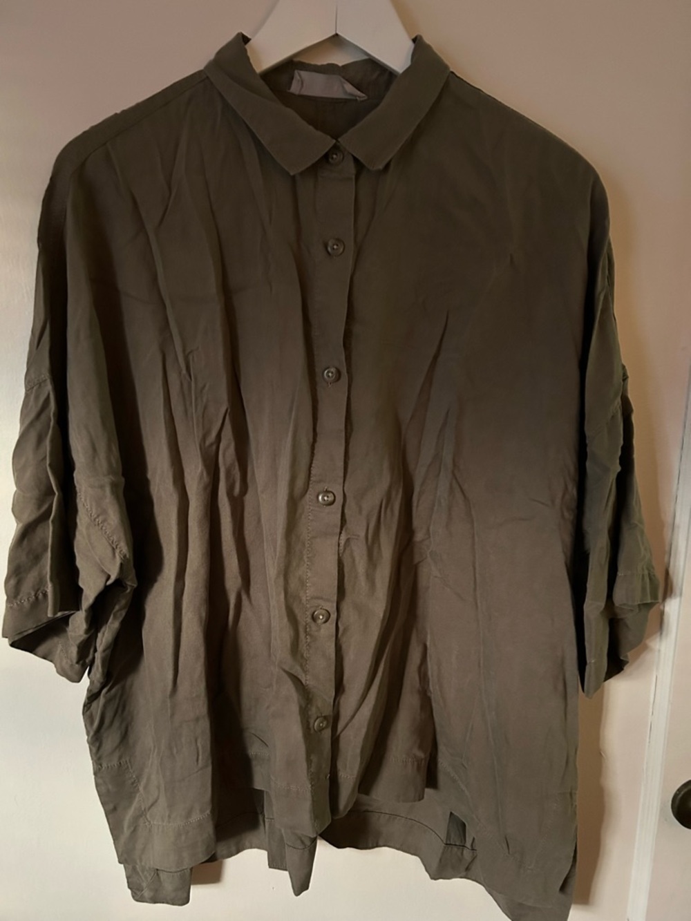 Womens Olive Green Button-Up Lightweight button down